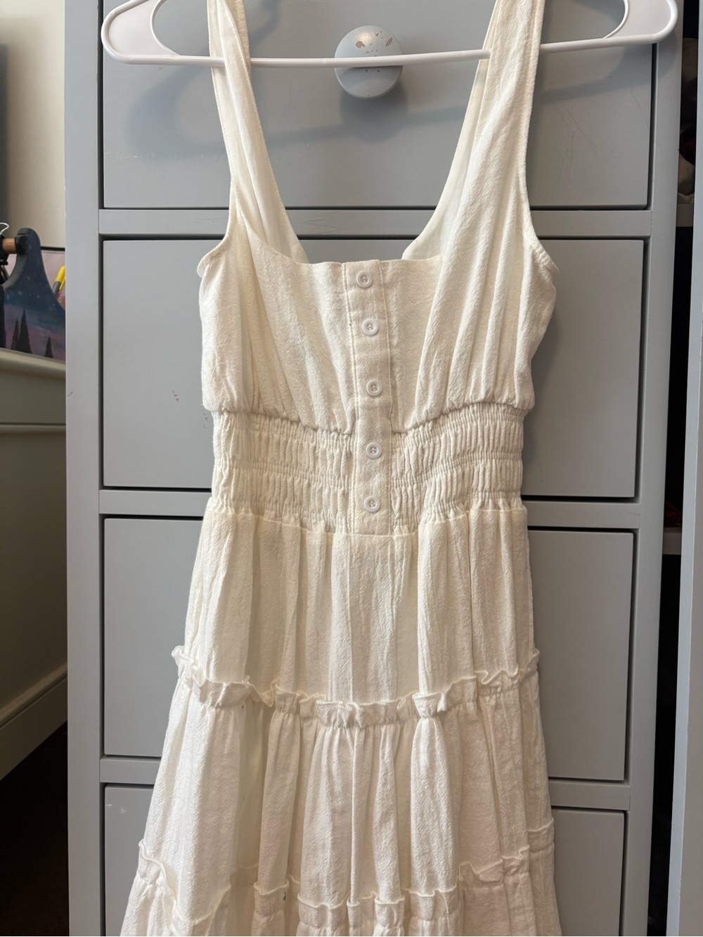 Urban Outfitters Cream Tiered Button-Front Maxi Dress